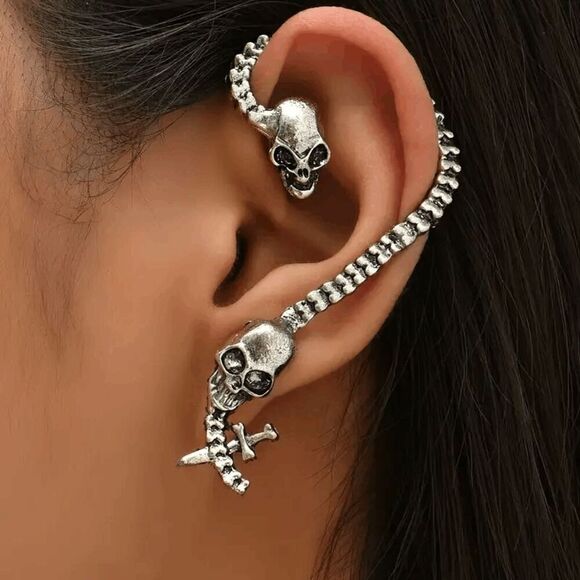 Skull Sword Ear Wrap Jacket Climber Earring - Picture 6 of 6